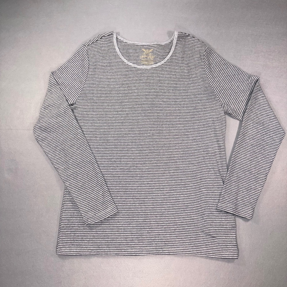 Faded Glory Womens XL Black & Gray Striped Long Sleeve Top